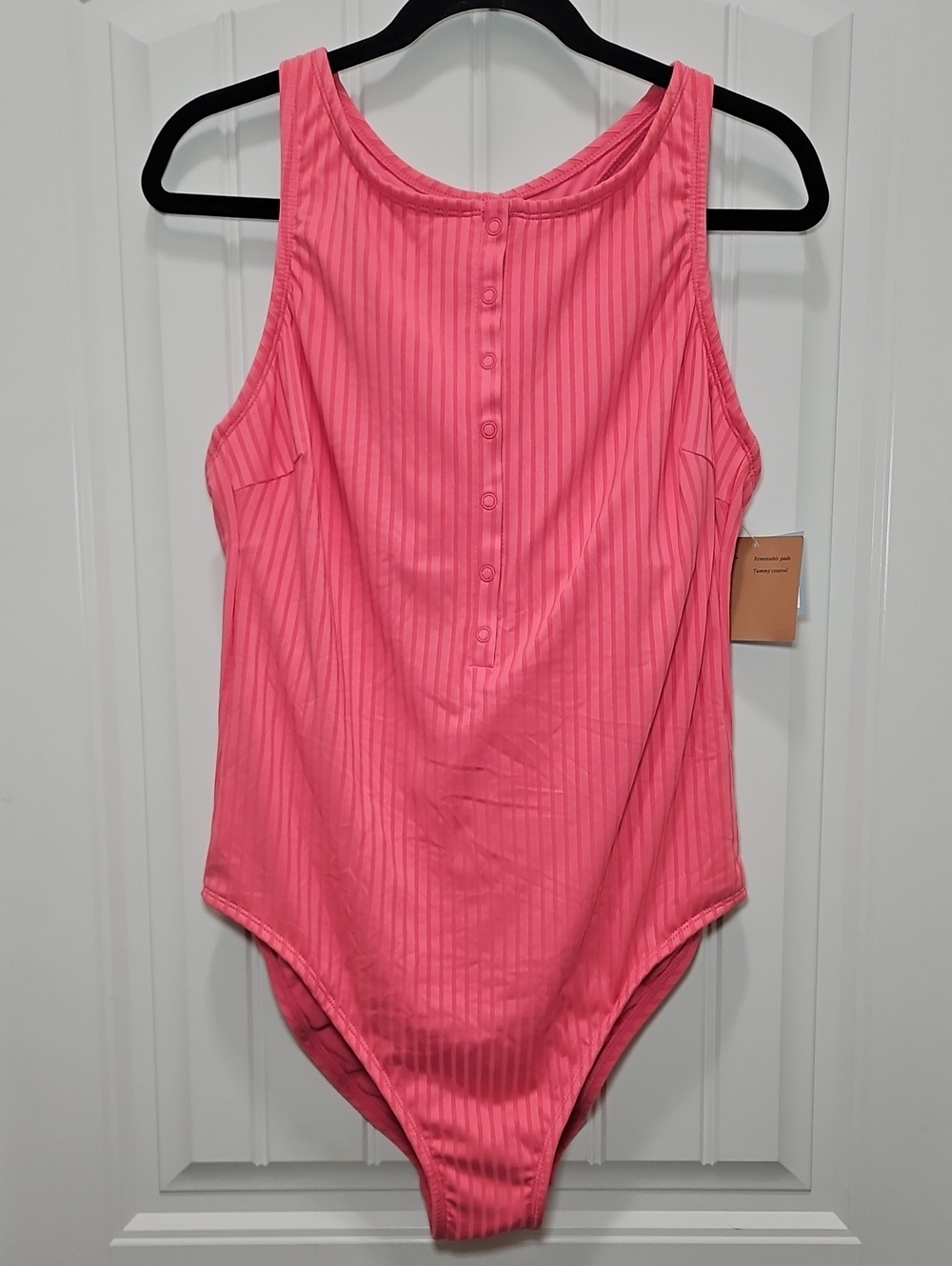Shade & Shore Ribbed Pink One-Piece Swimsuit New XL Size 16 Modest